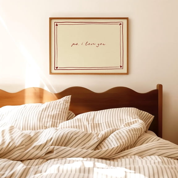 P.S I Love You: Red Hearts Typography Homely Wall Artphysical Print