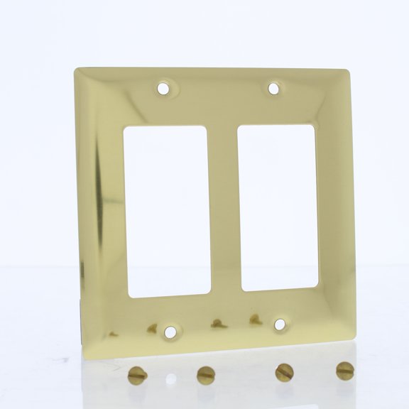 Pass & Seymour Legrand SB262-PB 2-Gang Decorator GFCI Rocker Switch Wall Plate, Standard Size Cover, Polished Finish, Solid Brass