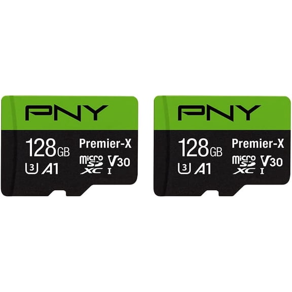 P-SDU128X2V31100PX-GE 128GB Premier-X Class 10 U3 V30 microSDXC Flash Memory Card 2-Pack - 100MB/s, Class 10, U3, V30, A1, 4K UHD, Full HD, UHS-I, Micro SD