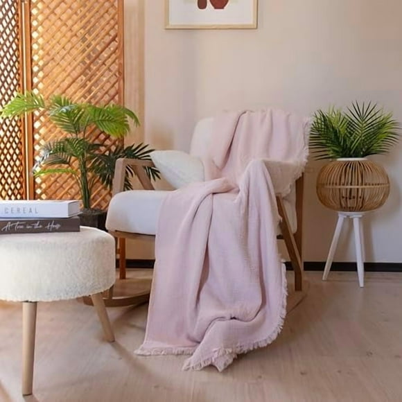 PÜSKÜL- Premium 100% Turkish Cotton Muslin Throw Blankets Throw Size for  Sofa Bed, Airy Light Soft Gauze Throw Blanket, Made in Turkey (Light Pink, Throw XL Size 53" x 67" inch)