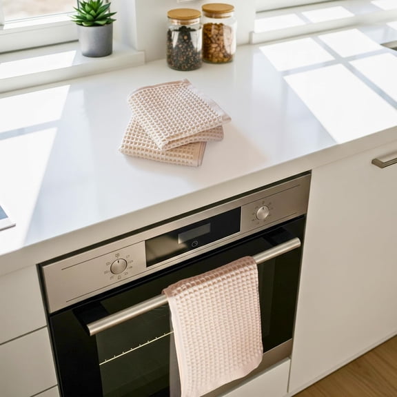 PSKL Waffle Kitchen Towels - Premium 100% Turkish Organic Cotton Ultra Soft Quick Dry Absorbent Lint Free Hand Dish Towel 32X16 Inches (3, Natural Beige)