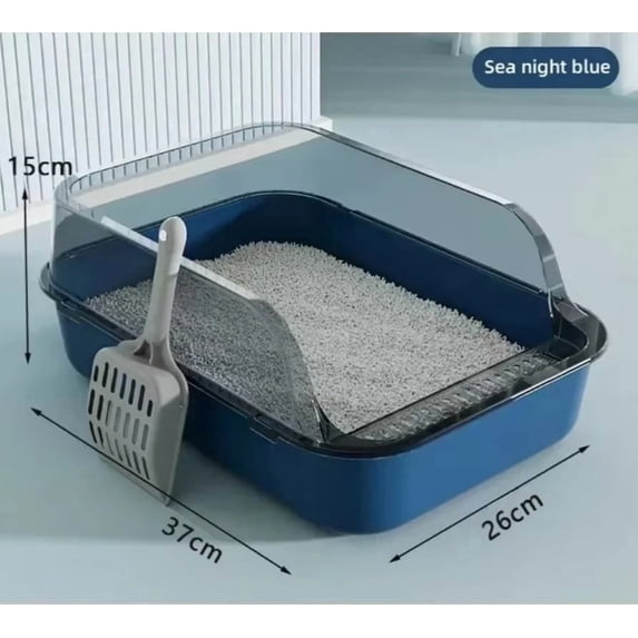 P Semi-Enclosed Cat Litter Box Splashproof Kitten Toilet Tray Pet Cleaning Basin with High Sides for Indoor Use