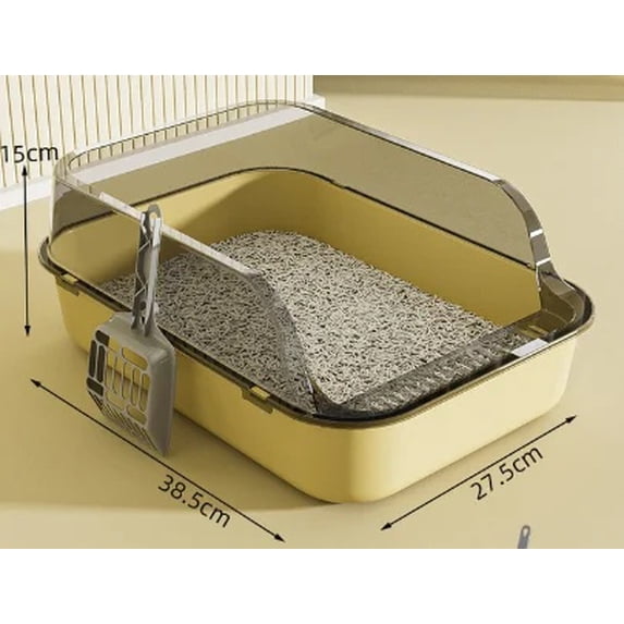 P Semi-Enclosed Cat Litter Box Splashproof Kitten Toilet Tray Pet Cleaning Basin with High Sides for Indoor Use