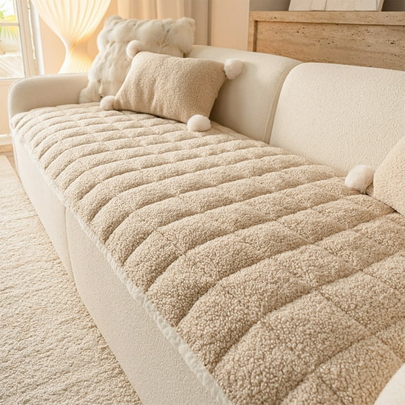 P Sofa Cushion Cream Color Thick Sofa Seat Pad Non Slip Sofa Pad for Couch Straight Sofa Cushion Protector Soft Velvet Couch Pad Home Decor Living Room Furniture Protector Pad