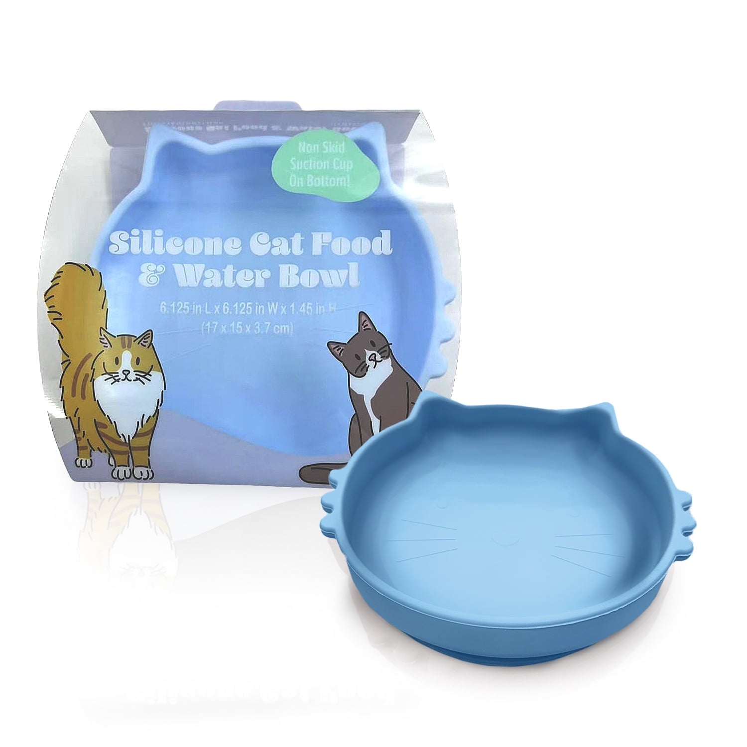 P.T. Supply Co. Blue Cat Shaped Silicone Pet Bowl with Non-Slip Suction Base