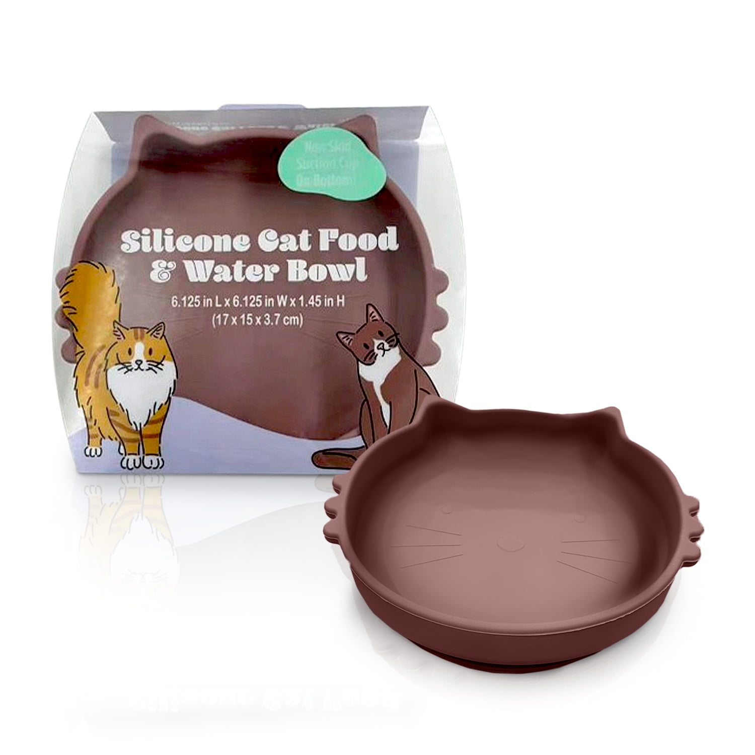 P.T. Supply Co. Brown Cat Shaped Silicone Pet Bowl with Non-Slip Suction Base