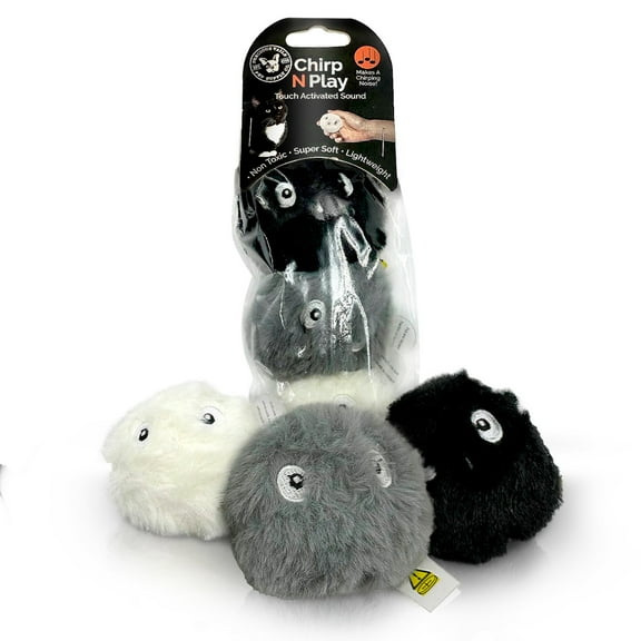 P.T. Supply Co. Chirp N Play Fluffy Kitty Balls, Interactive Cat Toy 3-Pack with Sound
