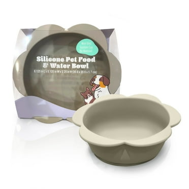 P.T. Supply Co. Gray Flower Shaped Silicone Pet Bowl, with Non-Slip Suction Base, Durable Feeding Dish for Dogs & Cats