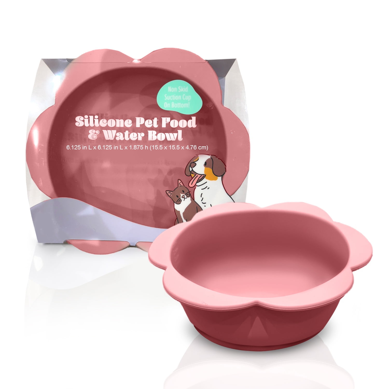 P.T. Supply Co. Pink Small Flower-Shaped Silicone Pet Bowl with Non-Slip Suction Base