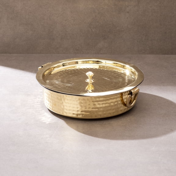 P-TAL Brass Lagan 4 QT  Tin Coated with Lid 100% Pure Brass Degchi for Cooking Biryani Handi Ptal Brass Utensils for Kitchen