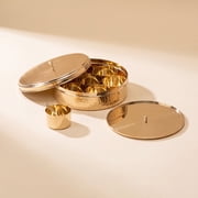 P-TAL Brass Masala box - Masala Dani - Spice Box Set for Kitchen - Spice Storage Organiser - Masala Dabba