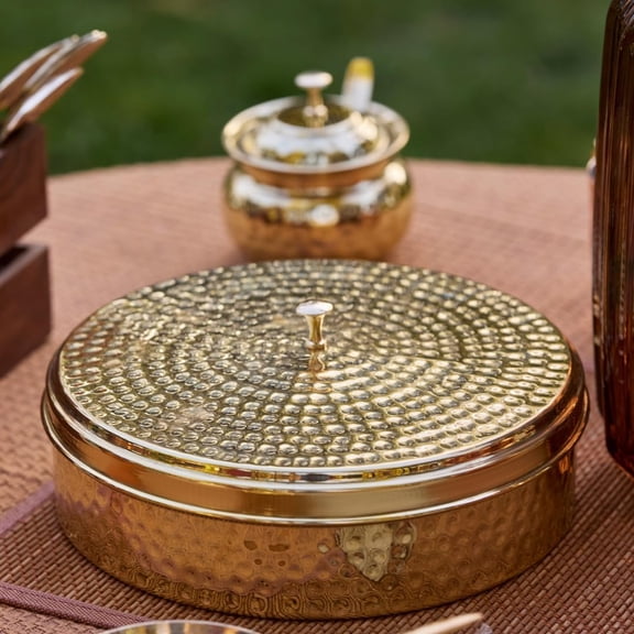 P-TAL Brass Masala box - Masala Dani - Spice Box Set for Kitchen - Spice Storage Organiser - Masala Dabba