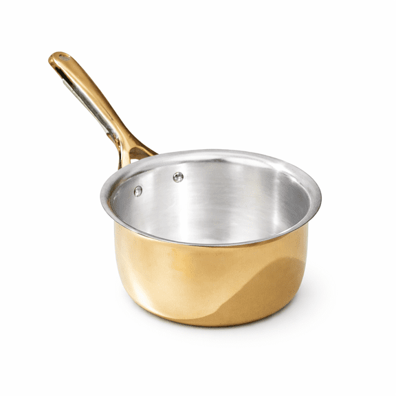P-TAL Brass Saucepan 1.2 Qts with Insulated Heat-Resistant Handle | Tin Coated, Chemical-Free and Non-Stick Tea Pan (Free 30ml Copper & Brass Cleaning Solution)
