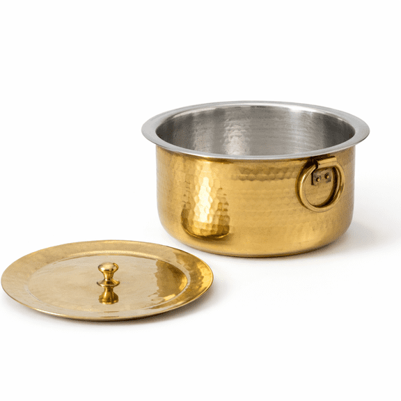 P•TAL Brass Stock Pot with Lid Naturally Nonstick and Toxin Free Pasta Pot Multipurpose Cooking Pot, (3 Quart)