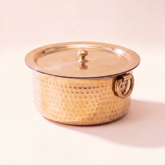 PTAL Brass Brass Patila / Milk Topia with Lid Naturally Nonstick and Toxin Free Pasta Pot Multipurpose Cooking Pot, (3 Quart)