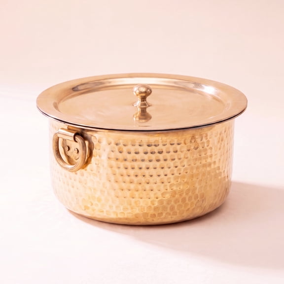 PTAL Brass Brass Patila / Milk Topia with Lid Naturally Nonstick and Toxin Free Pasta Pot Multipurpose Cooking Pot, (5 Quart)