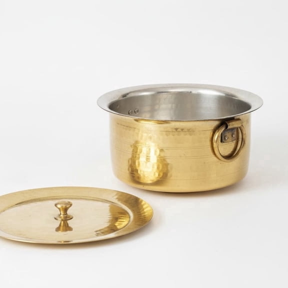 P•TAL Brass Stock Pot with Lid Naturally Nonstick and Toxin Free Pasta Pot Multipurpose Cooking Pot (Set of 3)