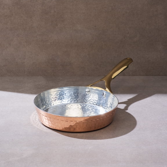 PTAL Copper Frying Pan with Heat-Resistant Handle | 8.5 Inch Naturally Non-Stick Tin Coated Pan for Healthy Cooking | Traditional Design, Eco-Friendly & Durable Cookware