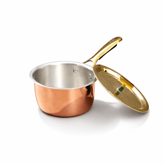 P•TAL Copper Saucepan 1.2 QT – Handcrafted 100% Pure Copper Pan with Tin Coating, Insulated Handle & Brass Lid