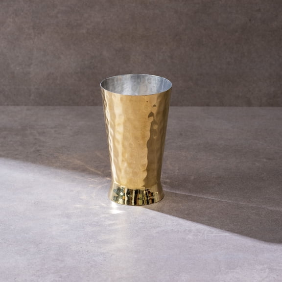 PTAL Handcrafted Pure Brass Lassi Glass (Hammered Golden Finish) 11.83 fl oz Traditional Drinking Tumbler