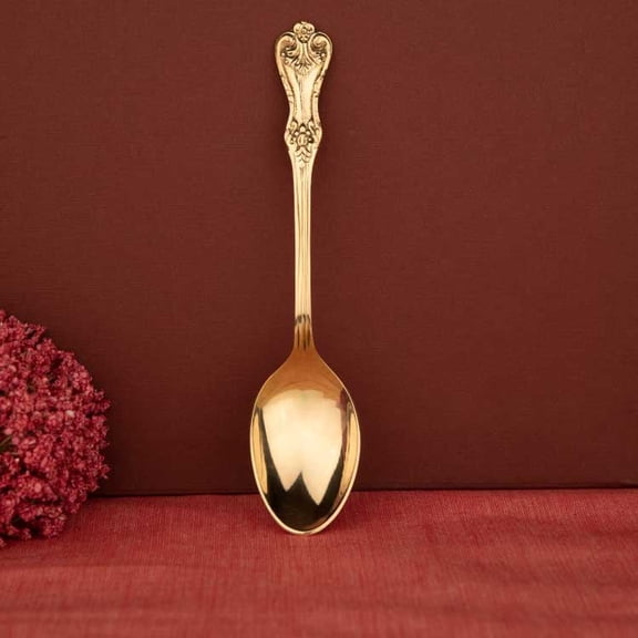 P-TAL Pure Brass Spoon Set of 12 6.75 Inch Plain Golden Finish | Handcrafted Solid Brass Cutlery for Daily Use & Gifting