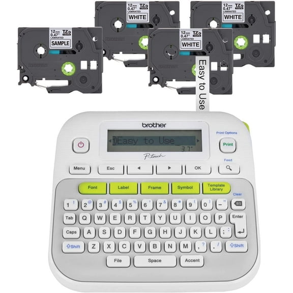 P-Touch, PTD210, Easy-to-Use Label Maker Bundle (4 Tapes Included), White, Small