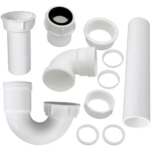 P Trap for Bathroom Sink Drain Pipe Kit 1-1/2" or 1-1/4" Sink Trap  Corrosion-Resistant Plumbing System for Kitchen & Bathroom, Includes Straight Pipes/Reversible J-Bend/Adapter and Washer