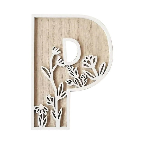 P Wood Flower Decoration, Carved Letter Craft, Home Wall Art, Wedding Decor With Natural Wood Material, Handmade Design For Kitchen Decor, Living Room Accents And Gift Ideas