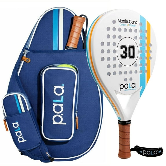 P.ala Montecarlo White Padel Power Pro Racket and Navy Blue Padel Bag