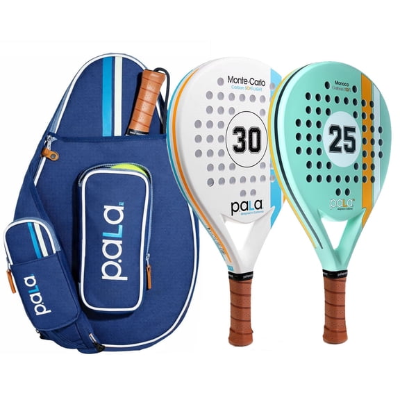 P.ala Set of 2 Padel Rackets one Montecarlo and one Monaco Mint and One Navy Blue Padel Bag