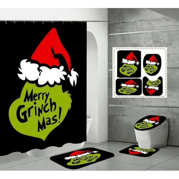 P anbear Christmas Shower Curtain, 70.8” x 70.8” Waterproof Polyester, 4 Count