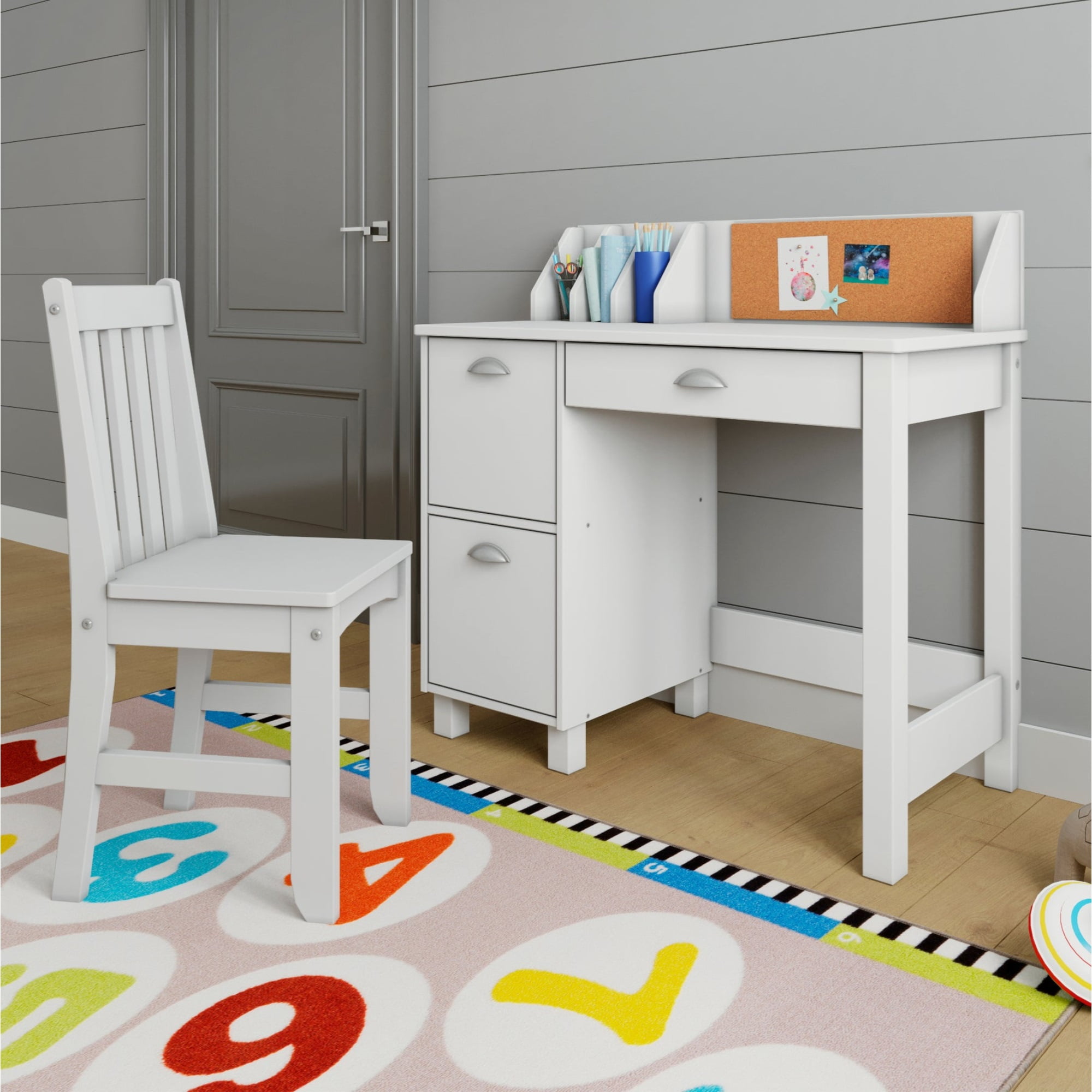 Kids Study Desk with Chair - White