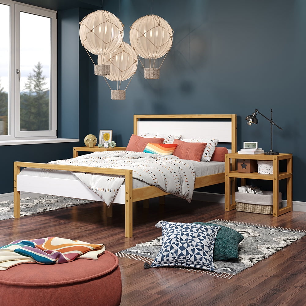 P’kolino Quadra Solid Wood Two-Tone Full Kids' bed frame, white and natural