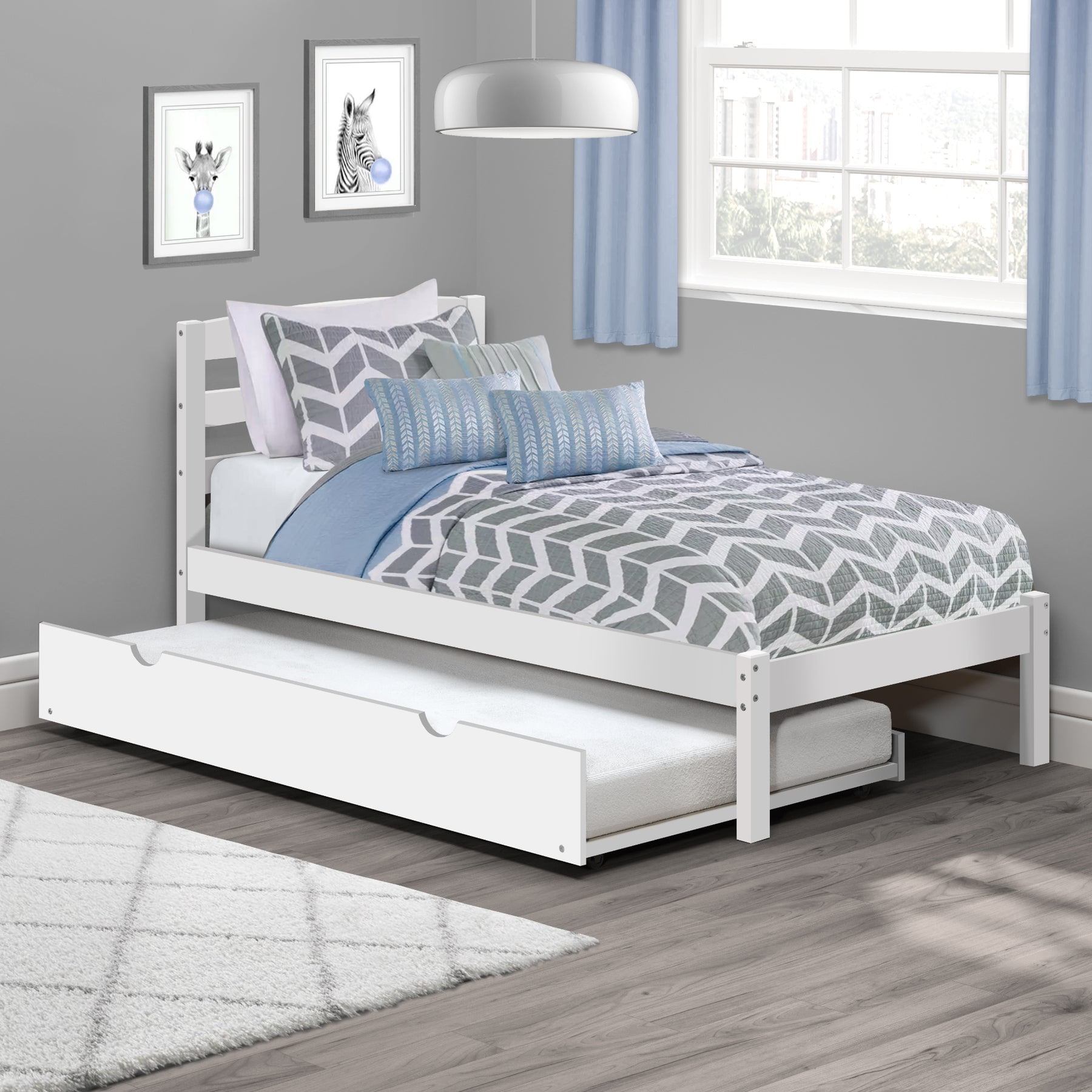 White twin bed with clearance trundle