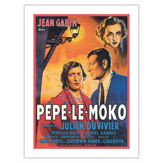 Pépé-Le-Moko - Starring Jean Gabin - Vintage French Film Movie Poster c.1937 - Bamboo Fine Art 290gsm Paper Print (Unframed) 18x24in
