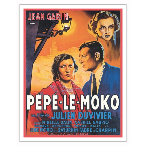 Pépé-Le-Moko - Starring Jean Gabin - Vintage French Film Movie Poster c.1937 - Fine Art Matte Paper Print (Unframed) 11x14in