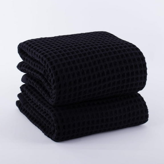 Püskül Waffle Bath Towels for Bathroom, Premium 100% Turkish Organic Cotton, 32x63 Inches, Pack of 2 (Black)