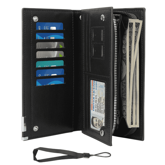 Cshidworld Mens Wallet Genuine Leather, Long Zipper Wallet RFID Blocking Bifold Secure Zip Around Wallets 14 Credit Card Holder Purse with 2 Large Zipper Cash Pocket