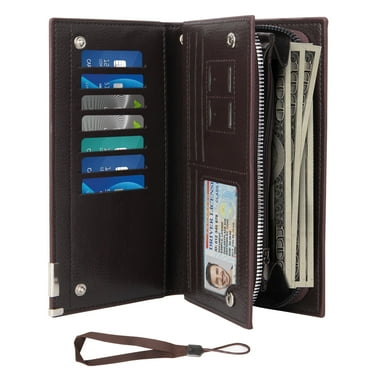 Cshidworld Mens Wallet Genuine Leather, Long Zipper Wallet RFID Blocking Bifold Secure Zip Around Wallets 14 Credit Card Holder Purse with 2 Large Zipper Cash Pocket, Brown
