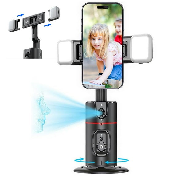 P02 Intelligent 360° Mobile Phone Head Intelligent AI Face Recognition/Gesture Follow-up Panoramic Follow-up Anti-Shake With Remote Control Detachable Upgraded version P02 head+D06 fill light *2