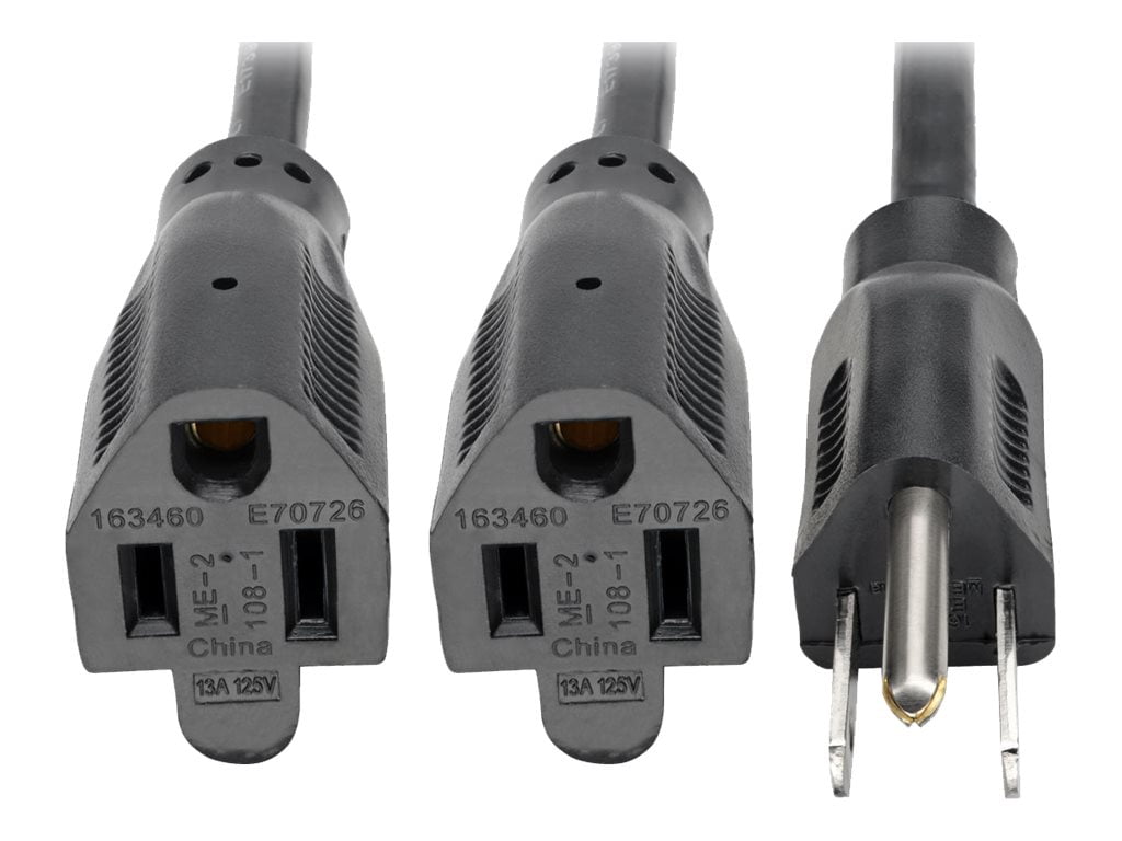 P02418N13A2R Standard Power Extension Cord Y Splitter Cable, 13A, 16AWG (NEMA 515P to 2x NEMA 515R), 18in