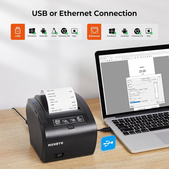 P047 Thermal Receipt Printer with Auto Cutter USB Ethernet for POS Systems