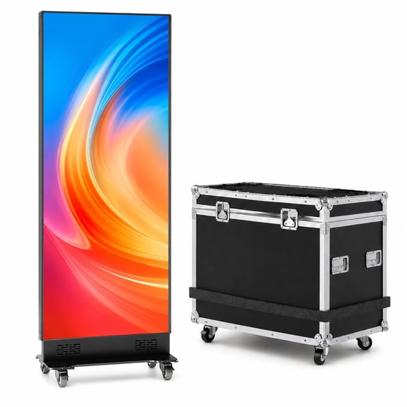 P1.86 Foldable LED Poster Advertising Screen, 3840Hz High Refresh GOB Digital Billboard, App Cloud Remote Control Indoor LED Display with Rolling Flight Case for Mall Retail Wedding Commercial Use