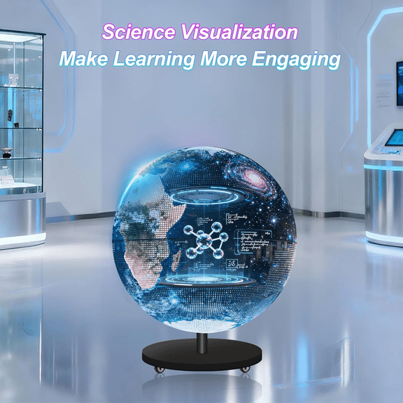 P1.9 LED Spherical Screen, 600nits Indoor Spherical Advertising LED Screen, 384Hz Refresh Rate Indoor LED 360 Degree Ball, 360 Viewing Angle, Synchronous Control