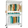 P1 Heavy Duty Garment Rack, 3 Tiers Adjustable Rolling Metal Closet