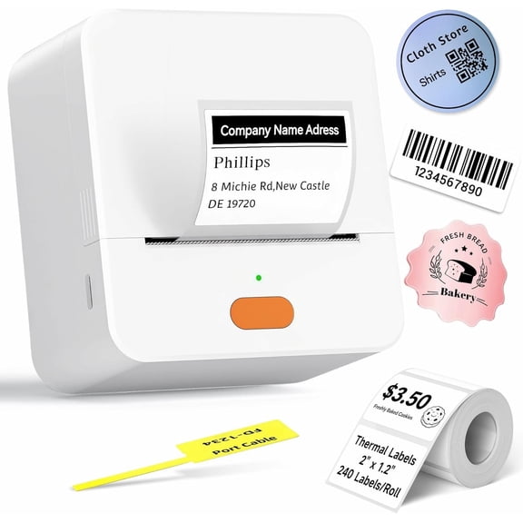 P1 Label Maker with Label, Barcode Label Makers Machine, 2Inch Thermal Label Sticker Printer, Portable Address Labeler for Small Bussiness Office Coffee Shop Bakery