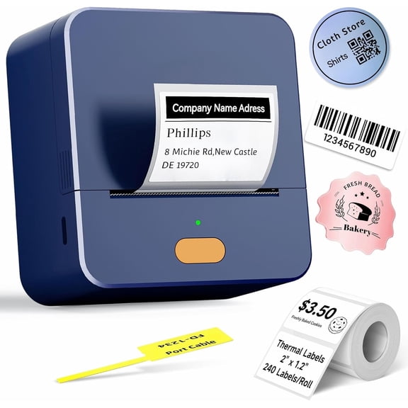 P1 Label Maker Machine with Tape, 2 inch Barcode Label Printer, Portable Address Sticker Maker Printer Inkness Labeler for Small Bussiness,Office,School,
