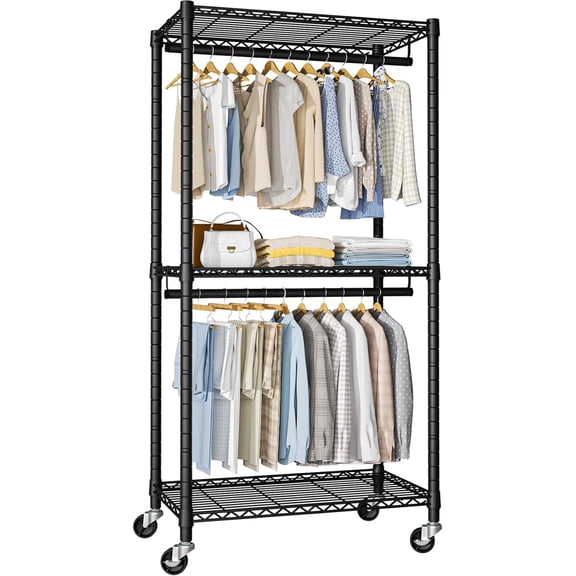 P1 Medium Heavy-Duty Portable Closet, 30" W x 14" D x 76" H, Metal Rolling Clothing Rack, White