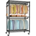 thumbnail image 1 of P1 Plus Rolling Clothes Rack, 22mm Diameter Heavy Duty Garment Rack with Wheels, Portable Closet Wardrobe with Double Rods, 45" W x 17.7" D x 80.5" H, Max Load 524 LBS, Black, 1 of 13