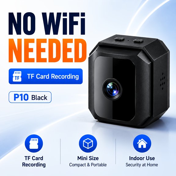 P10 No WiFi Needed Security Camera, HD Indoor Camera with AP+WiFi Dual Mode, AI Detection, Two-Way Voice, APP Remote View, TF & Cloud Recording, Drill-Free Installation for Home, Pet Care, O